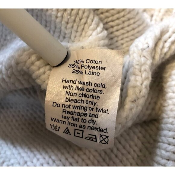 J.Crew Women’s Fisherman Cable Knit Sweater Large Ivory Wool Blend Cozy Grandpa - Picture 6 of 9